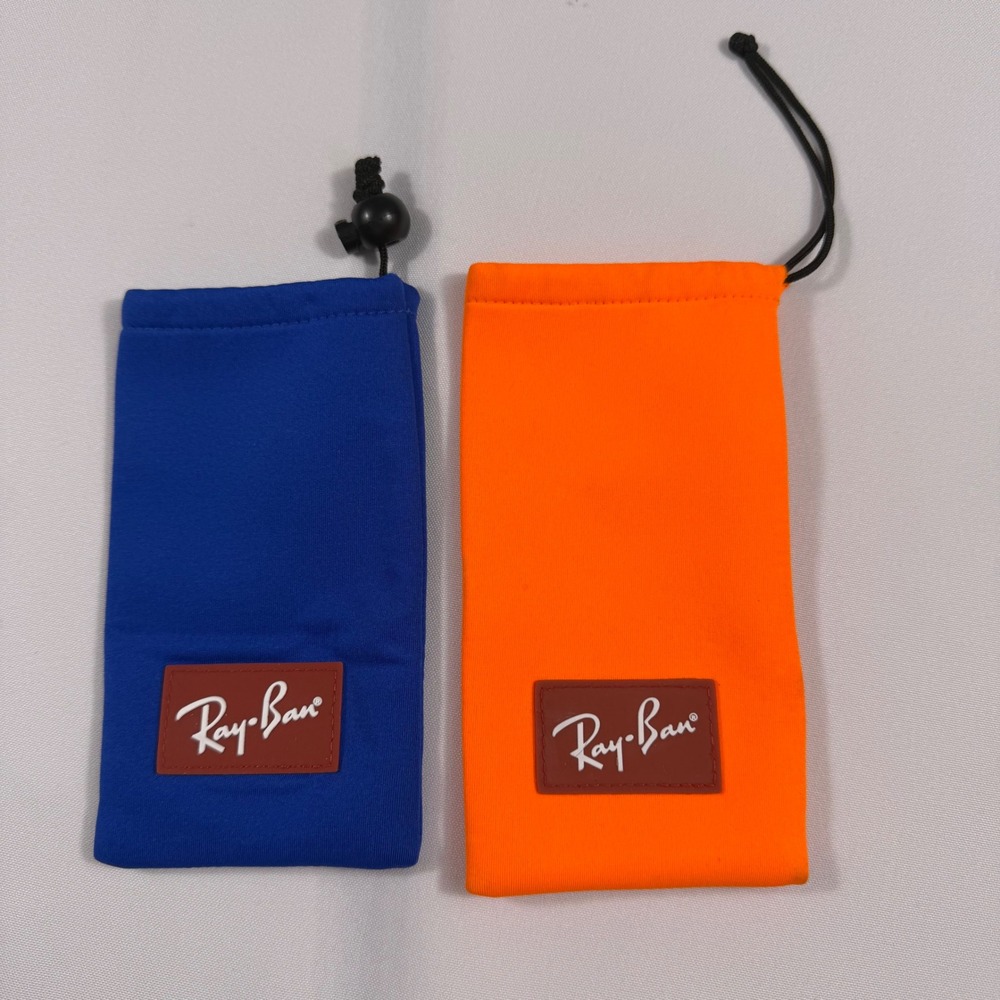 Ray-Ban Sunglasses Pouch Set of 2 Blue and Orange Soft Drawstring Cases for kids